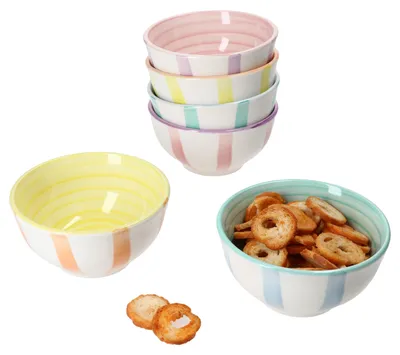 Zdjęcie produktu dla Zestaw 6 miseczek na przekąski i dipy Beach Pastello Stripes 12cm 220ml pastelowe paski