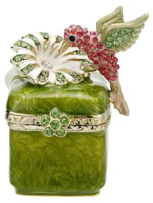 Image de Boîte à bijoux en émail, peinte à la main, représentant un oiseau – Décoration unique