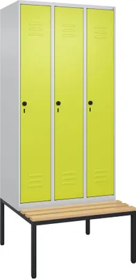 Produktbild von C+P Garderobenschrank "Classic Plus", Abteilbreite 30 cm, mit Sitzbank, Clowngrün (RAL 110 80 60), 212x90x50 cm/ 3 Fächer