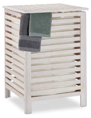 Wasmand aus Walnussholz mit Deckel, 52 l, 65,5x45x45 cm, weiß