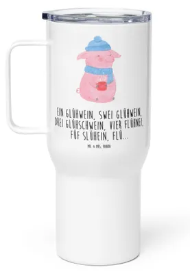 Produktbild von Mr. & Mrs. Panda Thermobecher Schweinchen Glühwein - Weiß - Geschenk, Spruch, thermosbecher, Teetasse, Betrunken, Kaffee-Thermobecher, To-Go-Becher, Weihnachten