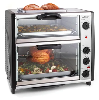 Produktbild von oneConcept All-You-Can-Eat Doppel-Backofen - elektrischer Backofen , zwei getrennten Backräume , 42 Liter Gesamtvolumen , Grillplatte , 2400 W , einstellbare Temperatur: 60-240°C , Edelstahl , silber