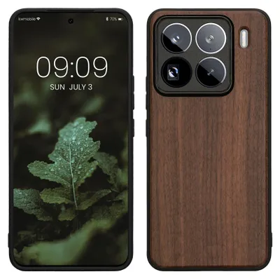 Produktbild von kwmobile Handyhülle für Xiaomi 15 Pro Hülle Holz - Case mit TPU Bumper - Stoßfestes Hardcase - Schutzhülle Cover in Dunkelbraun