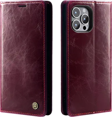 Produktbild von Handyhülle für Apple iPhone 16 Pro Max Kunstleder Flip Cover Hülle RFID Schutz Case Kartenfach Farbe: Weinrot