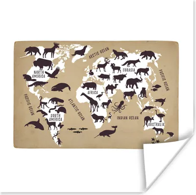 Produktbild von MuchoWow® Poster Weltkarte Kinder - Weiß - Tiere 50x50 cm - Wohnzimmerdekoration