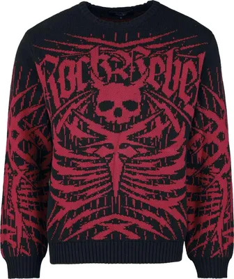Produktbild von Rock Rebel by EMP Herren schwarz-roter Strickpullover mit Rundhalsausschnitt XL