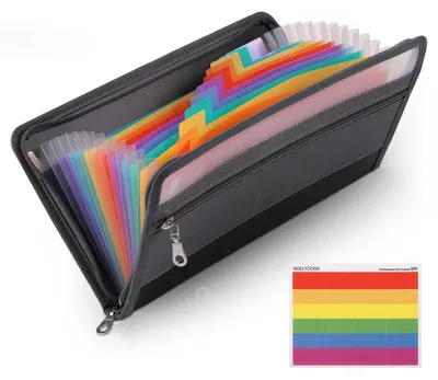 Zdjęcie produktu dla Segregator A6/B6 z 13 przegródkami, wytrzymały, wodoodporny, zamykany na zamek błyskawiczny, wymiary 25,5x12 cm