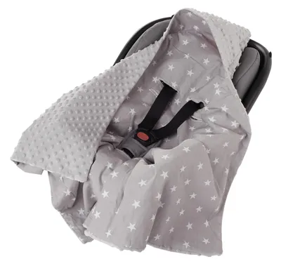 Produktbild von Kuscheldecke für babys, Einschlagdecke, Baumwolle, 85x85, weiße Sterne mit grauen Minky