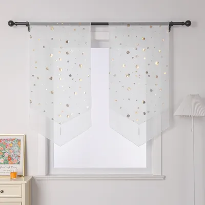 Produktbild von Scheibengardine Bistrogardine Stangendurchzug mit Glänz Kreise halbtransparent Voile Küche Gardine  BxL 40x90 cm Gold 1 Stück