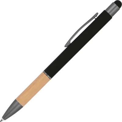 Produktbild von 10 Touchpen Kugelschreiber mit Griffzone aus Bambus / Farbe: schwarz