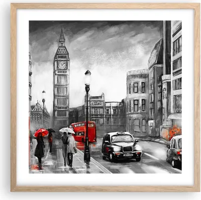 Produktbild von Gerahmtes Poster - Rahmen in heller Eiche - London Bus - 50x50 cm - Wand Bild - Wanddeko - Wandbilder - Kunstposter - Wandposter - Bilderrahmen - Bilder - Kunstdruck - Wandbild - P2NAC50x50-3939