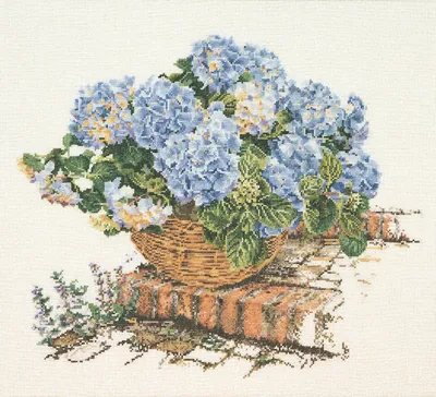Produktbild von Thea Gouverneur Kreuzstich Stickpackung "Blaue Hortensie II Aida", Zählmuster, 44x39cm
