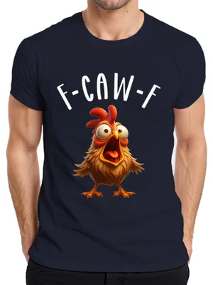 Zdjęcie produktu dla F-CAW-F Funny Cartoon Chicken Crazy Farm Humour Śmieszna koszulka męska, granatowy, 3XL