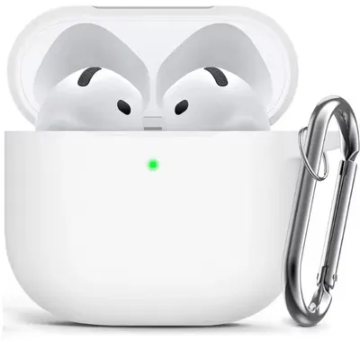 Produktbild von Weiße Hülle passend für AirPods 4 – Silikonhülle für AirPods – Weiß – Softcase – Mit Haken – CHPN
