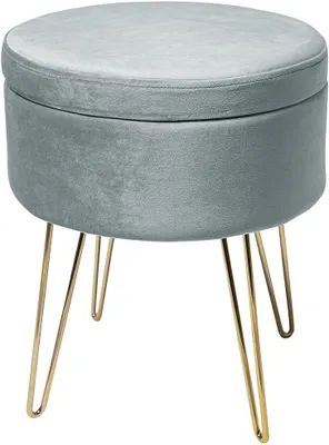 Produktbild von Theo&Cleo Samt Runder Hocker, Sitzhocker mit Stauraum, Fußhocker Aufbewahrungsbox, Abnehmbarer Deckel, Metallunterstützung (Helle Graublau)