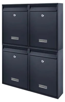 Produktbild von Mehrfamilienhaus personalisiertes 4er Briefkastensystem DIN C4 Briefkastenanlage Wandbriefkasten Postkasten inkl. 4 Schlüsseln 26x35x8,5cm Anthrazit XL