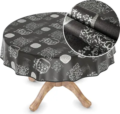 Produktbild von Tischdecke Wachstuch Premium Ornamente Schwarz Robust Wasserabweisend Rund 120 cm