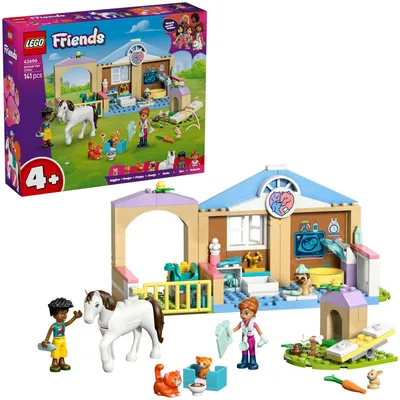 Obrázek produktu pro LEGO Friends Zvířecí klinika - výuková hračka se stájí pro koně, 2 minipanenkami, figurkami psa, králíka a kočky a doplňky - dárek k narozeninám pro dívky od 4 let - 42696