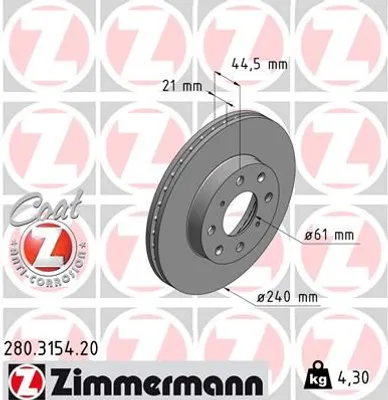 Produktbild von 2x ZIMMERMANN Bremsscheibe 280.3154.20 für HONDA CIVIC V Hatchback (EG)