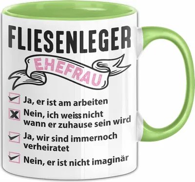 Produktbild von Fliesenleger Ehefrau Tasse Geschenk Lustiger Spruch Kaffee-Becher (Grün)