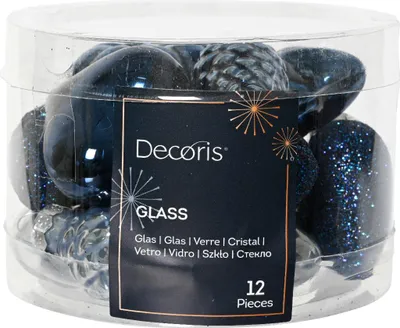 Productafbeelding van Figuur glas l2b4h4 cm blauw ass 12st kerst Decoris