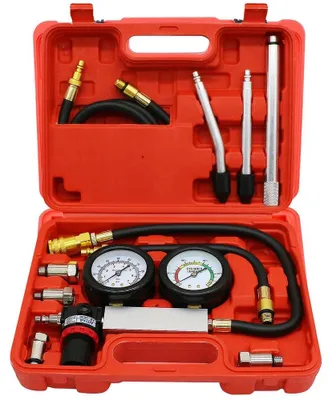 Obrázok produktu pre Tester úniku tlaku vo valcoch automobilov – TU-21 – Dvojitý manometer – Pre benzínové motory – Tester kompresie – Detektor úniku – Žltý