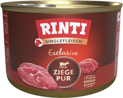 Produktbild von RINTI Singlefleisch Exclusive Ziege Pur, Adult, jede Rasse, Ziege, 185 g, Ohne Soja