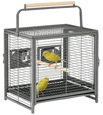 Image de Cage à oiseaux, avec perchoirs en bois, bac amovible, couleur noire, dimensions : 48 x 38 x 47,8 cm