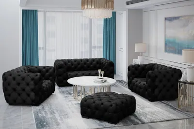 Produktbild von Sofaset Designersofa NATALIE 2-1-1 in Stoff Riviera Schwarz