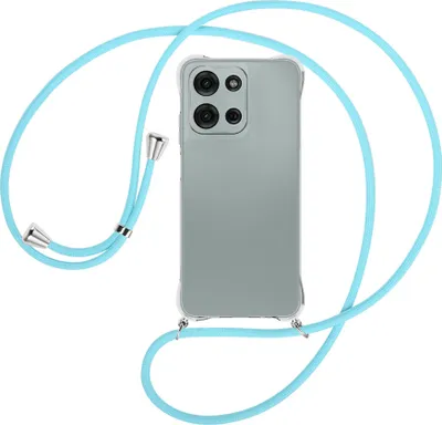 Produktbild von Handykette Backcover-Schutzhülle mit Band (Metall silberfarben) für Motorola Moto G Play 4G (2025) - himmelblau