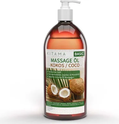 Produktbild von Kitama Aroma Massageöl Kokos 1-Liter 1L I Pflegendes Körperöl für Massagen I Aroma-Öl für Massage, Thai-Massage & Spa