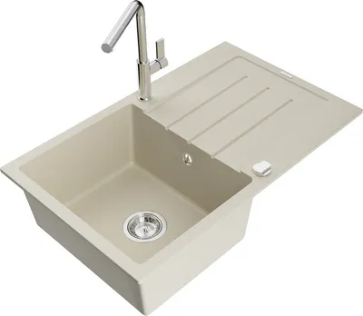 Produktbild von Mexen Bruno 1 Becken-Granitspüle mit Abtropffläche und Mischbatterie Flora, Beige - 6513-69-670401-00