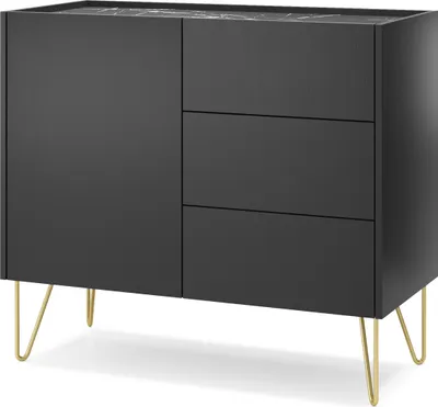 Produktbild von Masseno Kommode ARMONIA 97 cm Sideboard mit 3 Schubladen und 1 Türen für Wohnzimmer Schlafzimmer Modern 97x37x83 cm Schwarz / Schwarz
