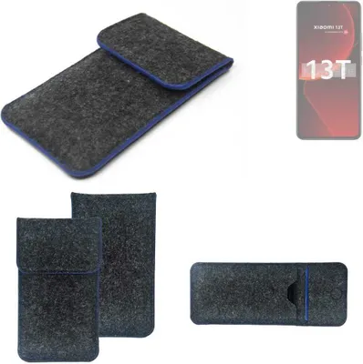 Produktbild von K-S-Trade Handy-Hülle Schutz-Hülle kompatibel mit Xiaomi 13T Filztasche Pouch Tasche Case Sleeve Filzhülle dunkelgrau, blauer Rand