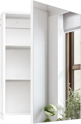 Image de Armoire miroir pour salle de bain - Meuble mural de rangement - Organisation pour salle de bain - Étagères réglables - 45 x 60 cm - Blanc
