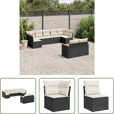 Produktbild von The Living Store 9-tlg. Garten-Sofagarnitur mit Kissen Schwarz Poly Rattan
