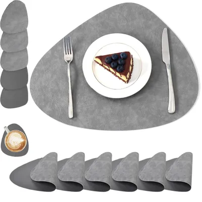 Productafbeelding van Set van 6 placemats - Afwasbaar en antislip - Tafeldecoratie en keukenaccessoires - Ovaal - Sterrenhemelgrijs en donkergrijs