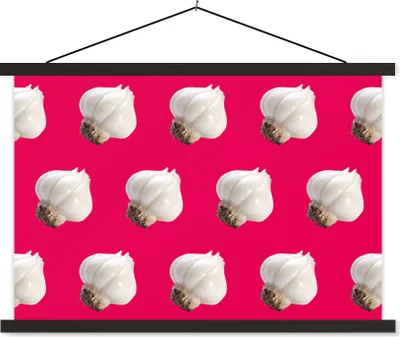 Produktbild von MuchoWow® Textilposter Knoblauch - Muster - Rot 120x80 cm mit schwarzem Rahmen - Wanddeko