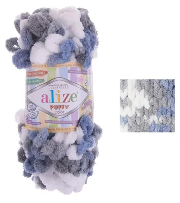 100g Strickgarn ALIZE Puffy Color weiß blau grau