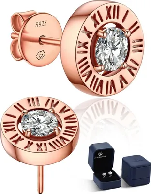 Zdjęcie produktu dla Kolczyki MomentWish Moissanite srebro 925 cyfry rzymskie różowe złoto