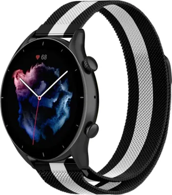 Produktbild von Strap-it Milanese Armband - Kompatibel mit Amazfit GTR 3 (Pro) Armband Ersatzarmband Edelstahl - Armband mit Magnetverschluss - Hochwertiges Material - für Smartwatch 22mm Armband Schwarz / Weiß