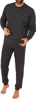 Produktbild von Herren langarm Schlafanzug mit Bündchen Pyjama in eleganter Minimalprint Optik ; anthrazit , 58
