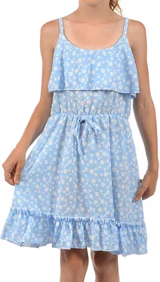 Produktbild von Mädchen Kleid KMISSO Spaghettiträger und Volant Hellblau 104
