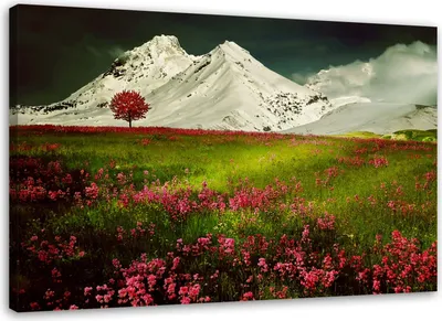 Produktbild von Leinwandbild berglandschaft natur 100x70 cm Feeby grün wandbild bereit zum aufhängen