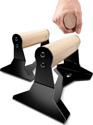 Productafbeelding van Duwstangen / Optrekstangen van hout, met ergonomische handgrepen en een stevige stalen constructie - Antislip duwstangen, handstandstangen voor calisthenics - Fitness training