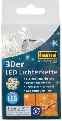 Zdjęcie produktu dla Idena DBL/3AA/30SLED/RC/WW Idena 30er LED Lichterkette transparent 1,75 m