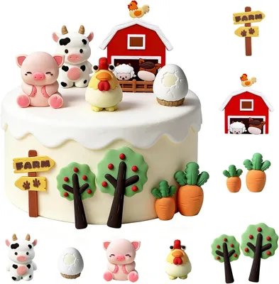 Immagine prodotto di Set di decorazioni per torte, 10 pezzi, con motivi a tema fattoria, ideale per feste di compleanno per bambini