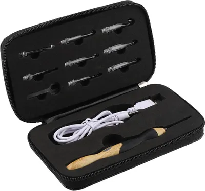 Obrázok produktu pre 9 v 1 USB dobíjateľné, svietiace háčkovacie ihlice, ručné tkáčske šijacie nástroje (rukoväť so silikónom)