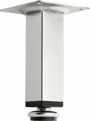 A close-up studio shot of a single metal furniture leg on a white background.