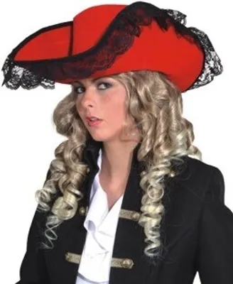Produktbild von Ladyhut Lady Hut Rot mit Spitze Barock Pirat Karneval Fasching Halloween Party
